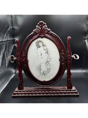 Vintage Ornate Swivel Dark Red Wood Oval Frame Fits 5x7 photo back loading